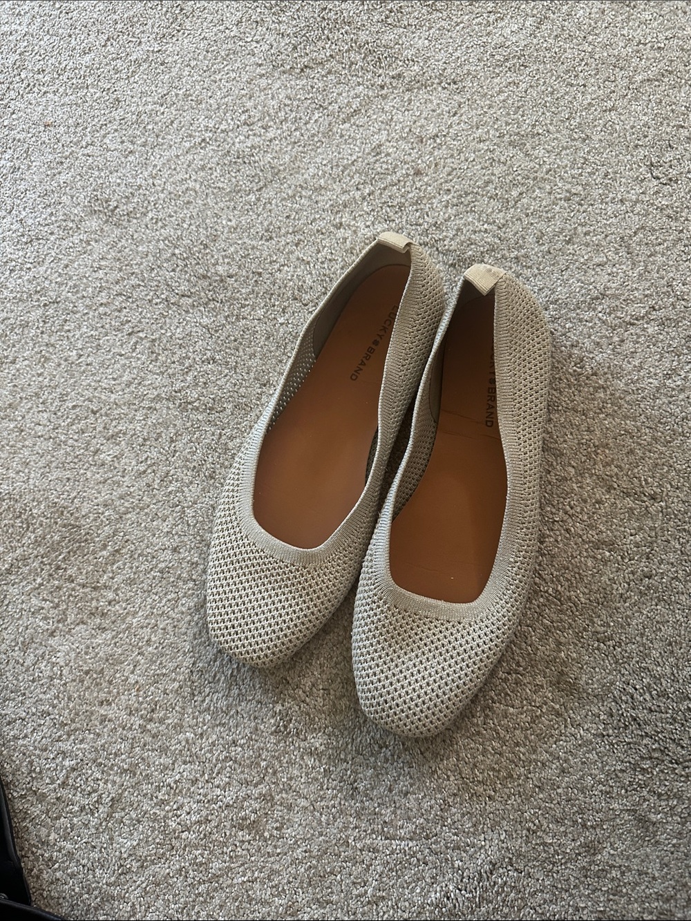 Lucky Brand Women's Knit Ballet Flats in Beige metallic size 8